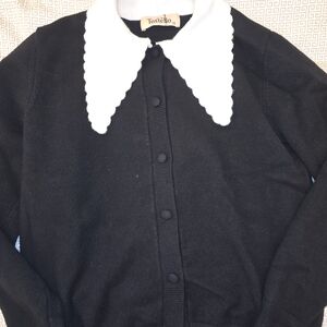 Women's Black Cardigan with White Collar